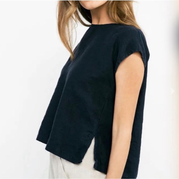 Elizabeth Suzann Tops - Elizabeth Suzann Nashville TN 100% Linen Josephine Top XS Extra Small Navy ES